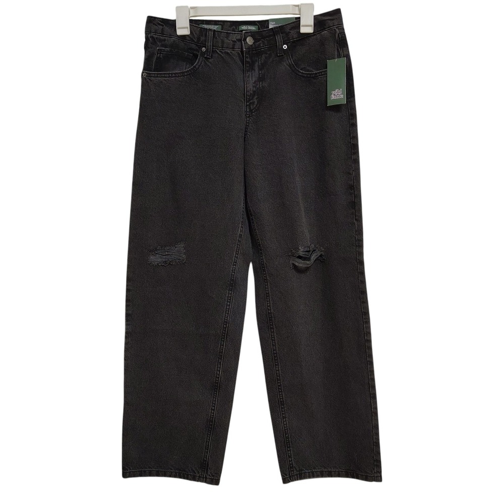 NWT Wild Fable Women's Jeans Size 8 Black Wash Relaxed Straight Distressed